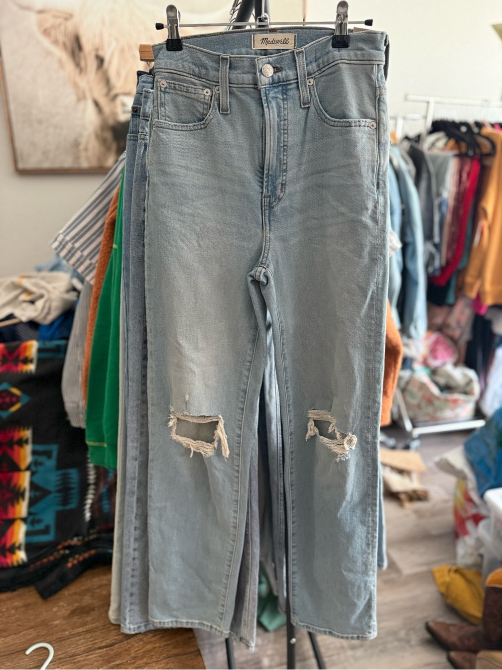 Madewell Light Blue Distressed High-Rise Straight Jeans